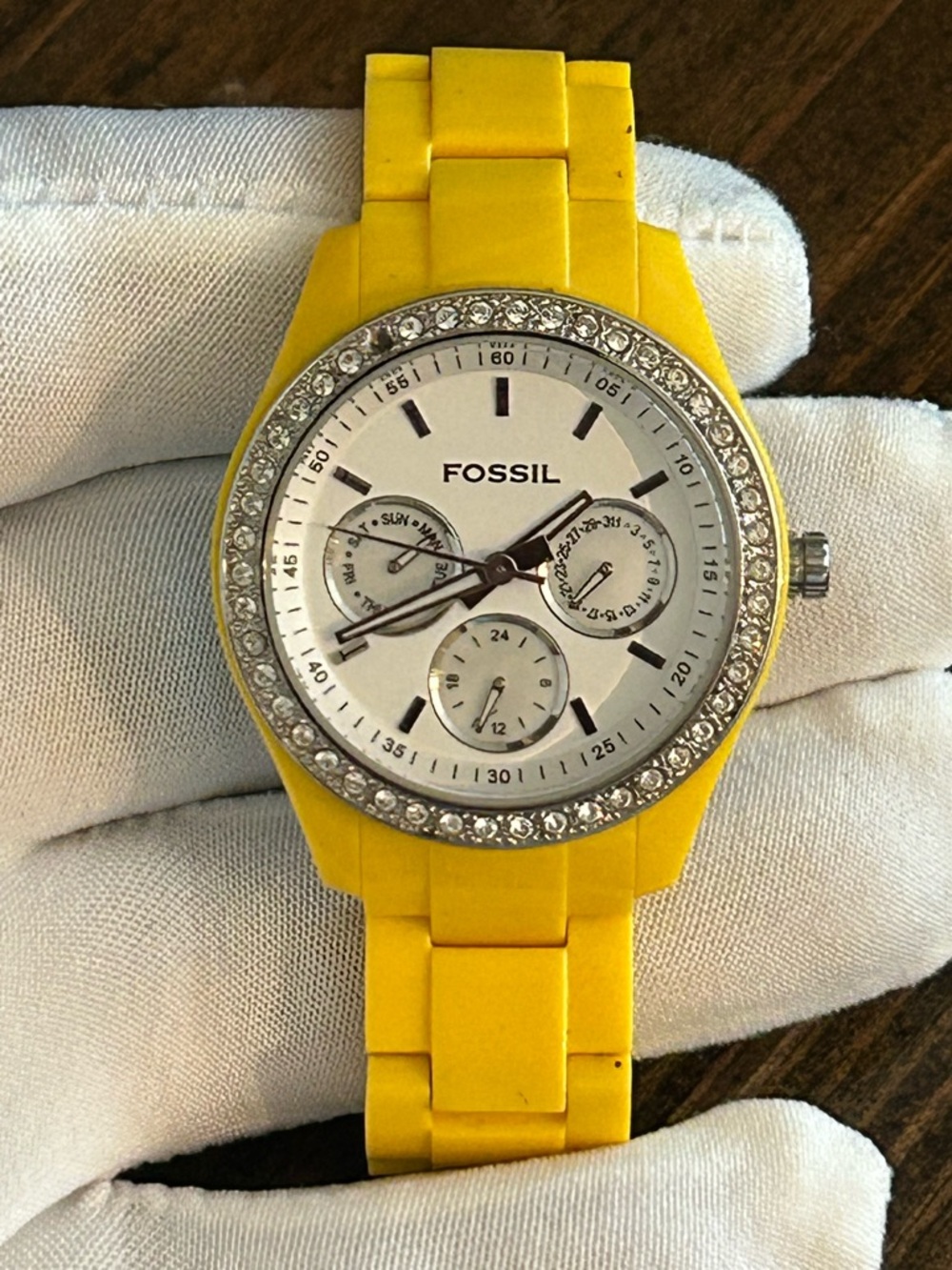Fossil Yellow Band Watch with Crystal Bezel